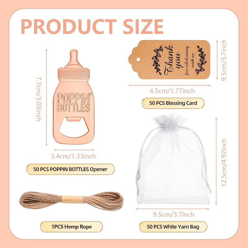 KaGrbves 50pcs Poppin Bottle Openers, Baby Shower Party Return Gifts Favors for Guests, Souvenirs with Gift Tags and White Bags in Bluk(Rose Golden) - Image 2